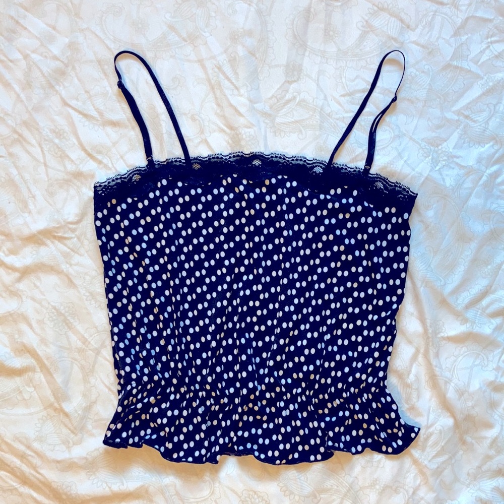 *SOLD* Crop top polka dot lace trim